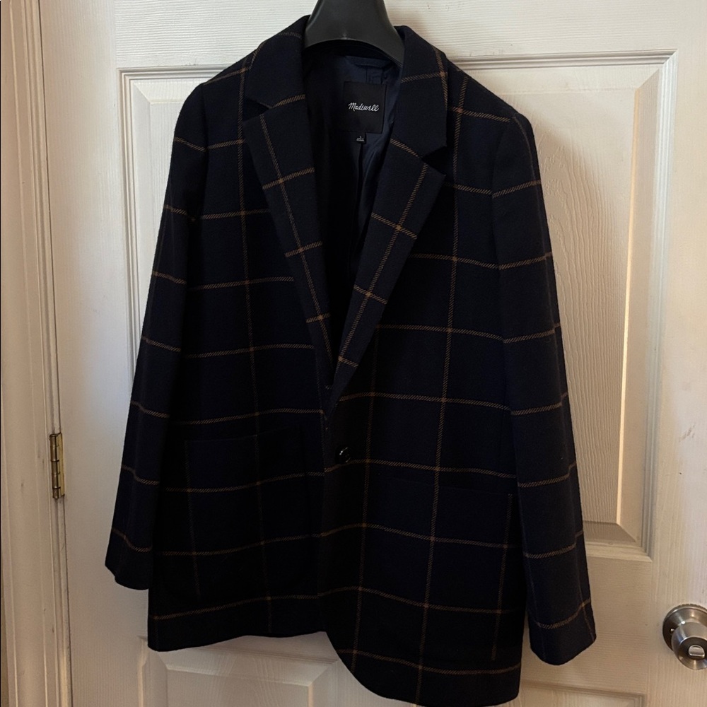 Madewell Wool Navy Plaid Blazer